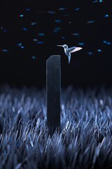 Fototapeta premium Futuristic Hummingbird in Digital Landscape