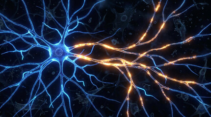 Neuron network transmitting electrical impulses with glowing © SafatMahmud