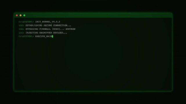 Retro green terminal screen displaying hacking code and task complete