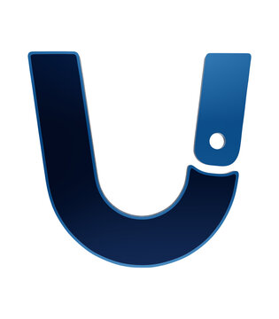 Glossy blue u-shaped shackle icon with a metallic border and pin closure, isolated isolated on a transparent background