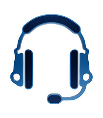 Blue 3D glossy headset icon with microphone boom and padded earcups representing customer support, gaming, and communication isolated on a transparent background © Arthur