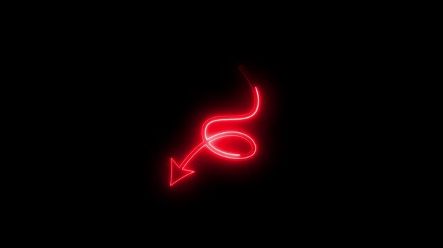 Glowing red neon devil tail animated loop with arrow point on black background abstract motion graphic dark spooky symbol