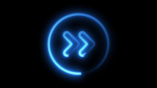 Glowing blue neon fast forward icon animation with circular progress indicator on black background digital graphic motion element