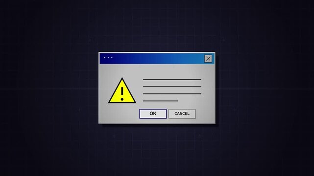 Multiple retro computer error windows appearing on dark background