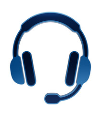 Glossy blue headphones with an attached microphone boom arm icon rendered in a sleek tech style digital isolated on a transparent background © Arthur