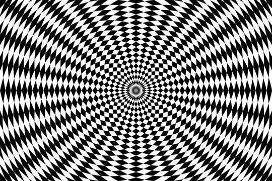 Abstract black and white circular pattern with a hypnotic optical illusion effect