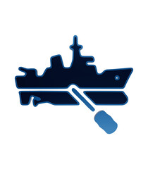 Military warship or naval vessel icon with an oar in a glossy blue neon style military ship battleship isolated on a transparent background © Arthur