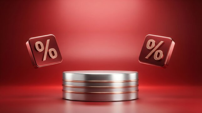 Percentage symbol icons floating above a metallic cylinder