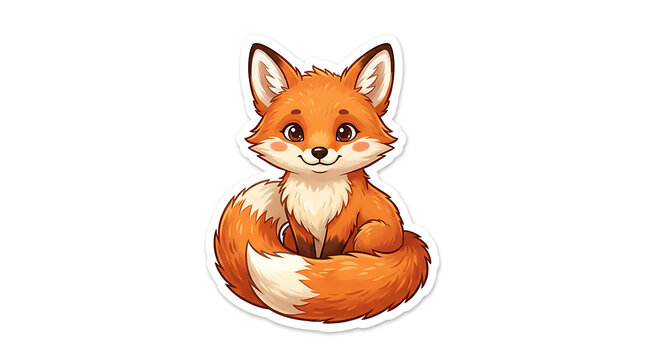 Cute cartoon fox sitting isolated on white background
