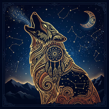 Howling Wolf Celestial Tribal Art