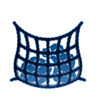 Glossy blue cargo net icon filled with multiple packages or goods for secure freight transportation mesh isolated on a transparent background