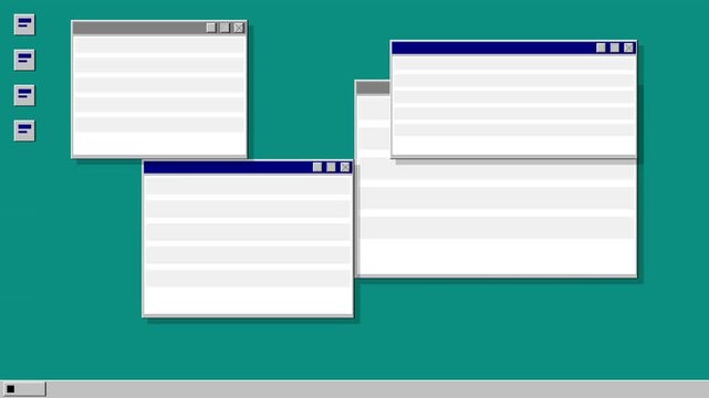 Retro computer operating system windows repeating on a teal background