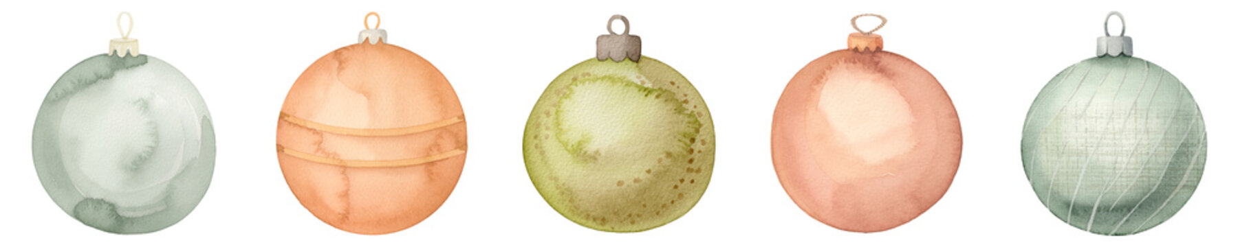Minimal pastel watercolor Christmas baubles in soft tones
