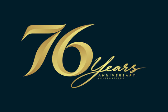 76 Years Anniversary Elegant Gold Number Logo with Calligraphy