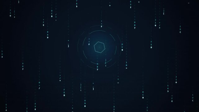 Digital Matrix Code Rain with Glowing HUD Target Background