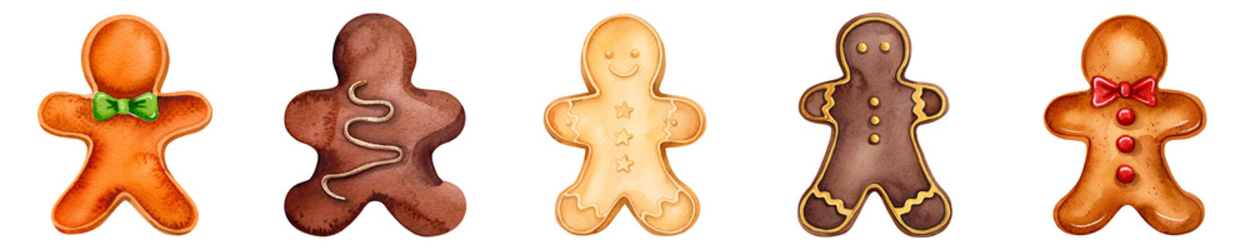 Watercolor gingerbread Christmas cookie characters