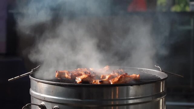 Smoke rising from a drum grill