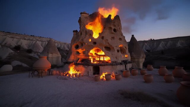 Pottery kiln glowing in avanos