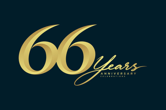 66 Years Anniversary Elegant Gold Number Logo with Calligraphy