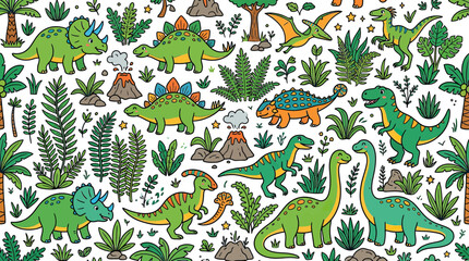 Cute Dinosaur Illustration Pattern © gole