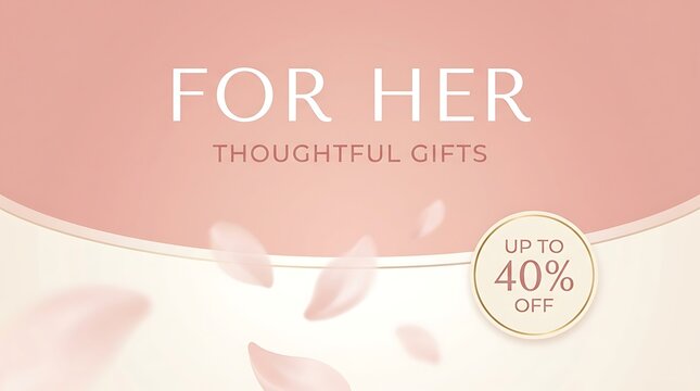 Pink sale banner for her thoughtful gifts with up to 40 percent off discount