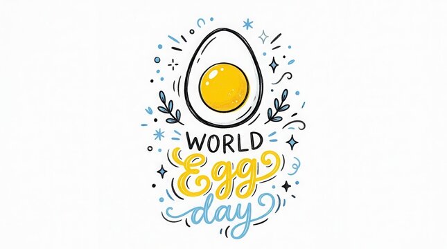 World egg day lettering illustration with a boiled egg icon isolated on white background