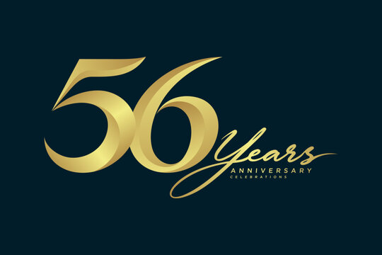 56 Years Anniversary Luxury Gold Number Logo on Dark Background