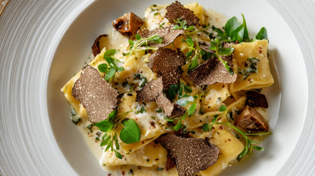 Gourmet Pasta with Truffle Slices and Cream Sauce