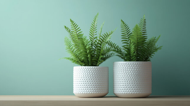 Minimalist Potted Plants on Green Background