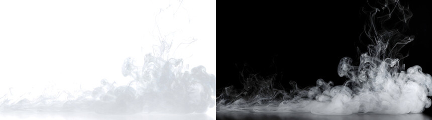Billowing smoke cloud rising thickly on a dark floor available in PNG, Transparent and Black Background Versions for designs © Guddoo
