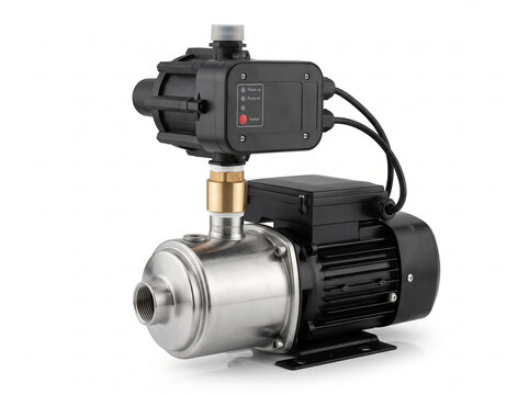 Stainless Steel Electric Water Pump with Automatic Pressure Controller Isolated on White