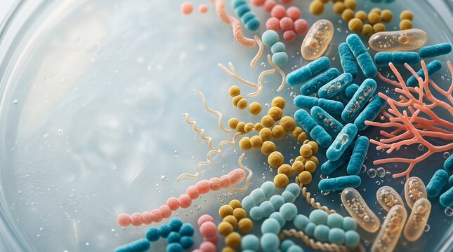 Macro View Colorful Bacteria Microorganism Culture Growing Inside Petri Dish Science Background