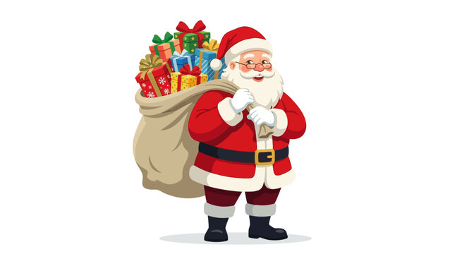 Santa claus holding christmas gifts concept illustration with colorful elements for creative decoration and seasonal celebration isolated background