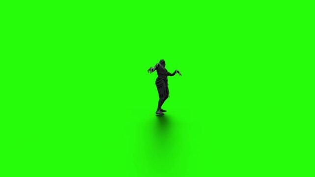 Scary zombie walking on green screen background for horror movie