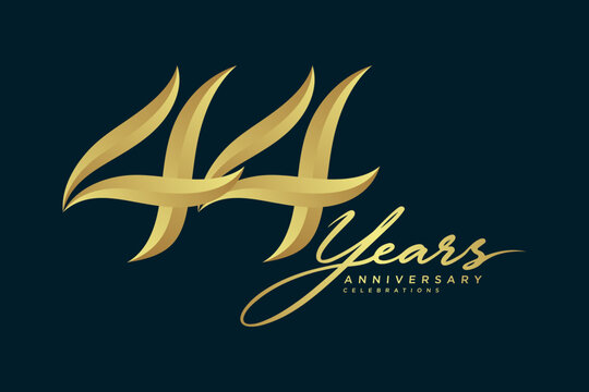 44 Years Anniversary Luxury Gold Number Logo on Dark Background