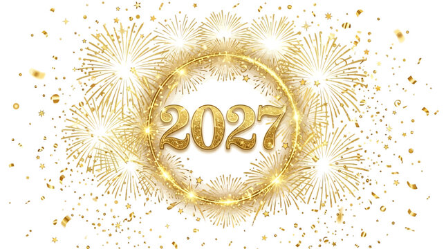 Golden fireworks forming ci&hellip; concept illustration with colorful elements for creative decoration and seasonal celebration isolated background