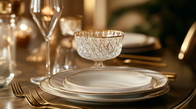 Elegant Fine Dining Table Setting with Crystal Glassware