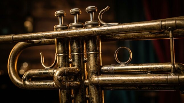 Vintage Trumpet Close-up Macro Shot - Brass Musical Instrument Detail