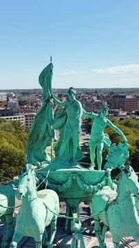 Parc Du Cinquantenaire In Brussels Capital Of Belgium. Nature Park Landscape. Downtown District. Beautiful Cityscape. Parc Du Cinquantenaire In Brussels In Capital Of Belgium. Triumphal Arch Monument.
