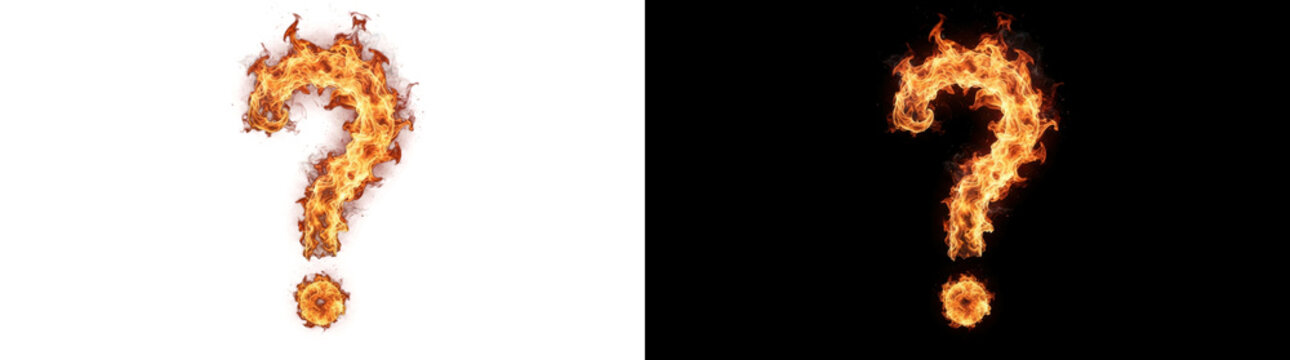 Png of burning question mark symbol made of fire, isolated on transparent background