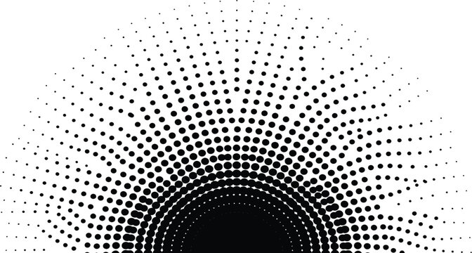 Radial halftone dot explosion on a white background with halftone explosion gradient abstract background geometric monochrome illustration minimalist creative composition decoration