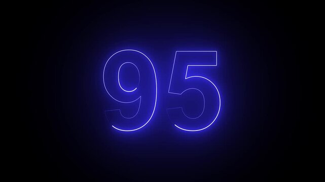 Glowing blue neon number ninety five isolated on a dark black