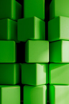 Abstract Green Cube Wall with Raised Block