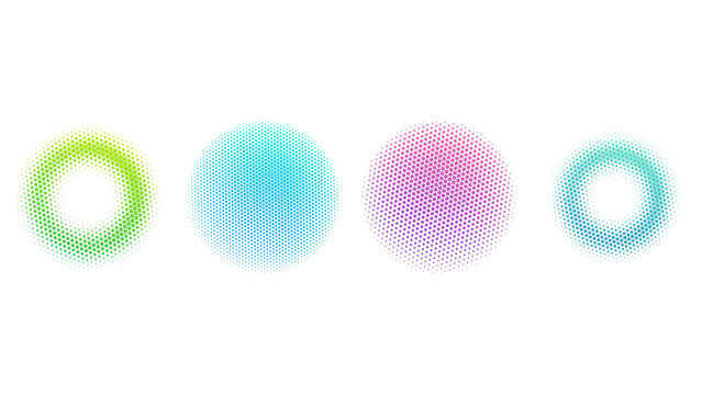 Colorful halftone dot circles featuring vibrant gradient vector elements