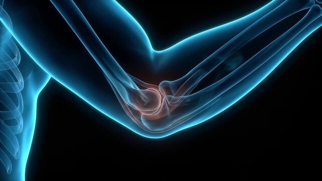 Anatomical 3D Illustration of Human Elbow Joint Highlighting Inflammation and Pain in the Bone Structure