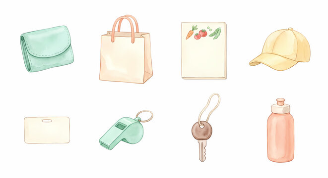 はじめてのお使いの小さな持ち物 クリップアート 水彩
