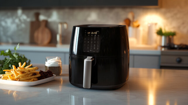 Modern Air Fryer with Freshly Cooked French Fries