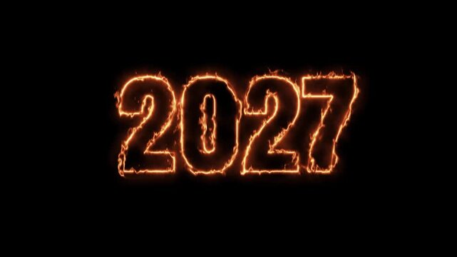 Fiery 2027 New Year Number Animation on Black Background in 4K