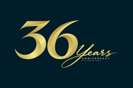 36 Years Anniversary Elegant Gold Number Logo with Luxury Calligraphy on Dark Background