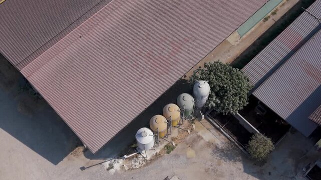 Aerial View of Livestock Feed Silos at Agricultural Farm in Lombardy Italy